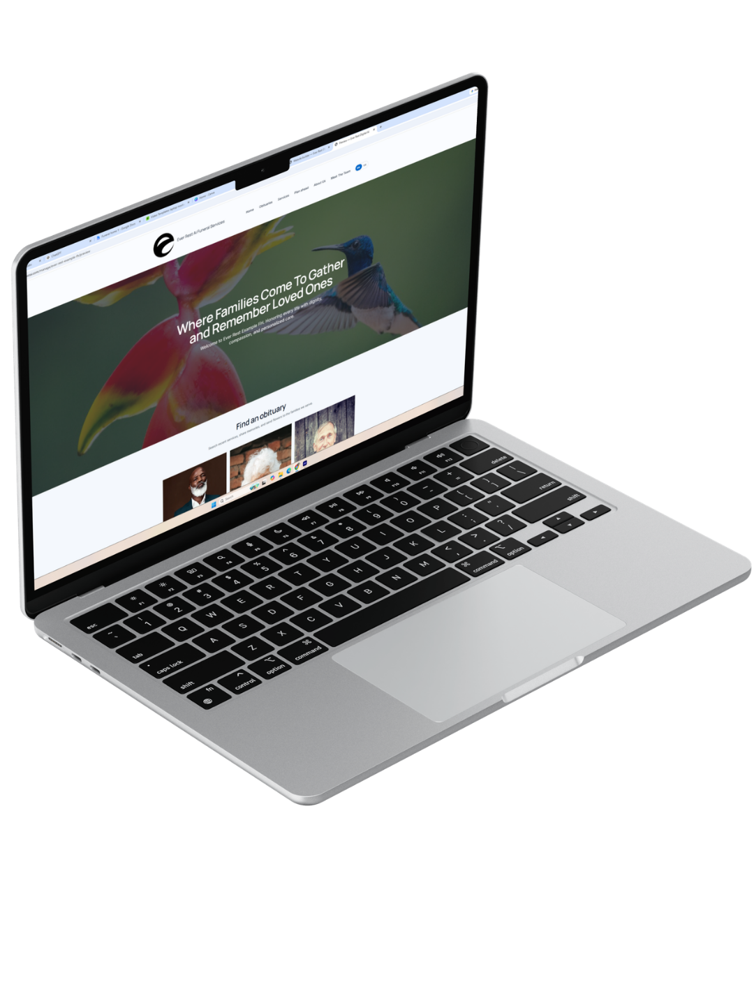 Ever Rest funeral home website shown on a laptop